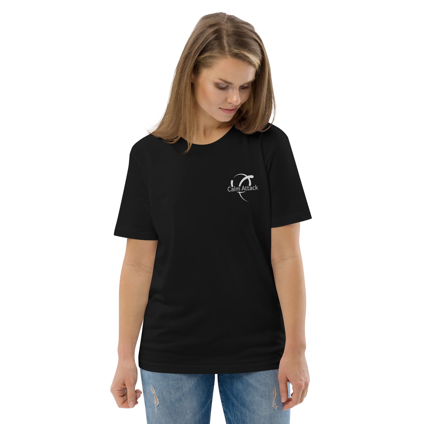 Unisex organic cotton t-shirt with Calm Attack logo