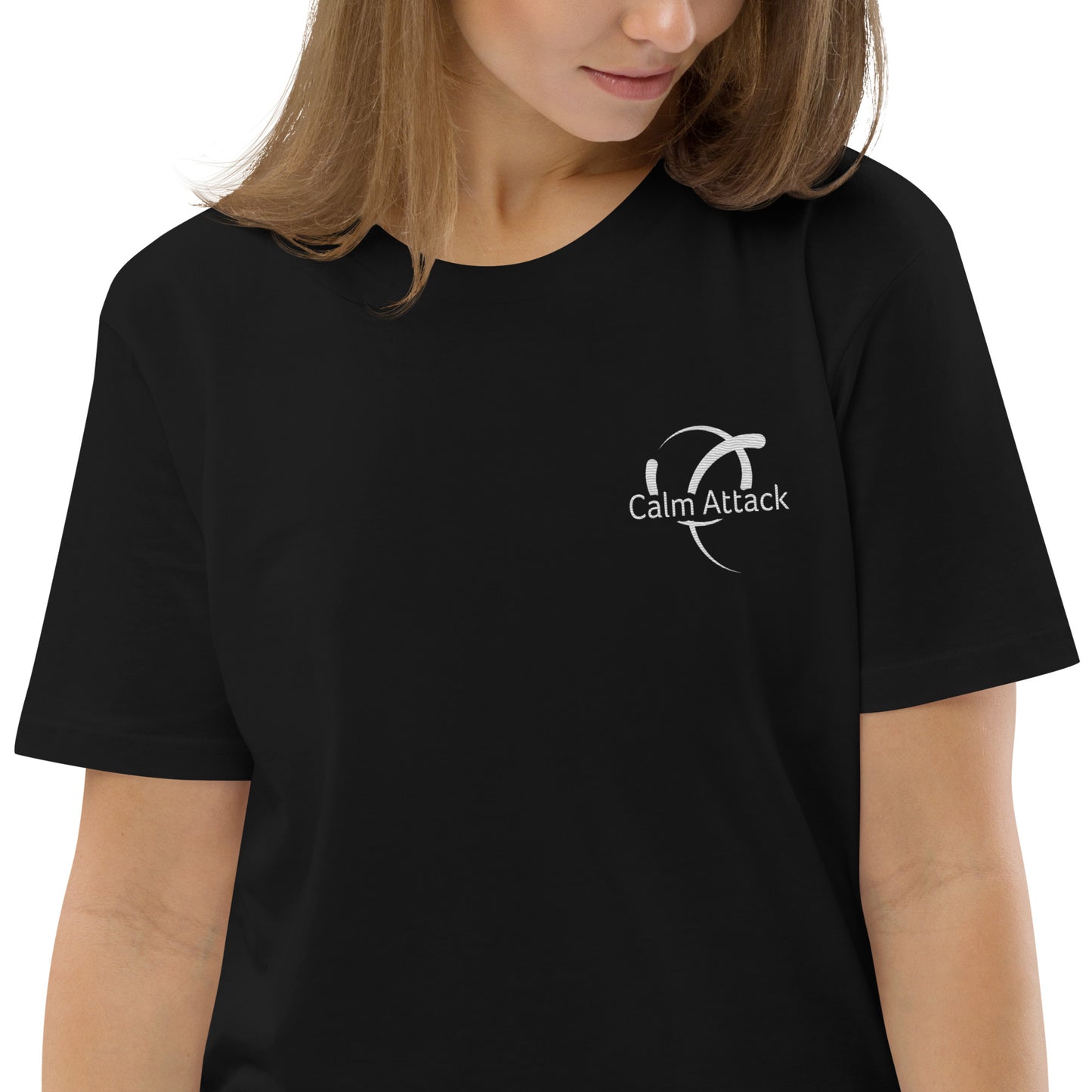 Unisex organic cotton t-shirt with Calm Attack logo